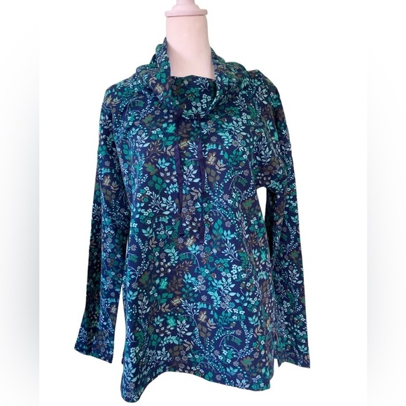 Talbots Pants - Talbots Blue/Green Flora‎ lFunnel Neck Pullover/Jogger/Loungewear (Size S/XS)